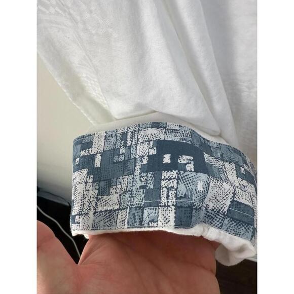 Robert Graham White Patterned Long Sleeve Embroidered Dress Shirt  Flip Cuff 3XL - Picture 6 of 7